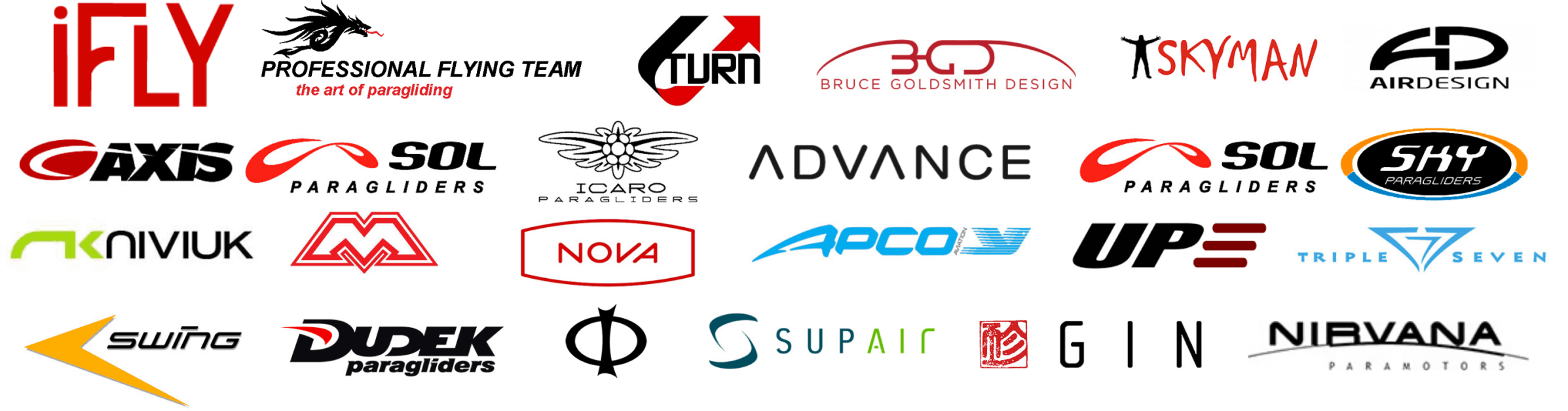 All paraglider brand logos.
