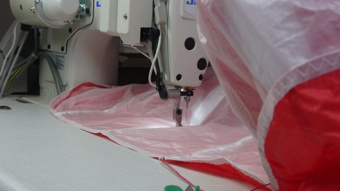 Machine sewing paraglider fabric,